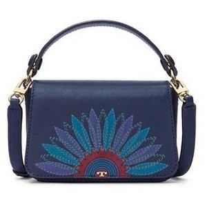 Tory Burch Lilium Micro Navy Blue Leather Satchel